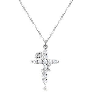 Women C Flower Cross, Silver 14K Gold Plated Crown Cross Necklace - Non-Tarnish